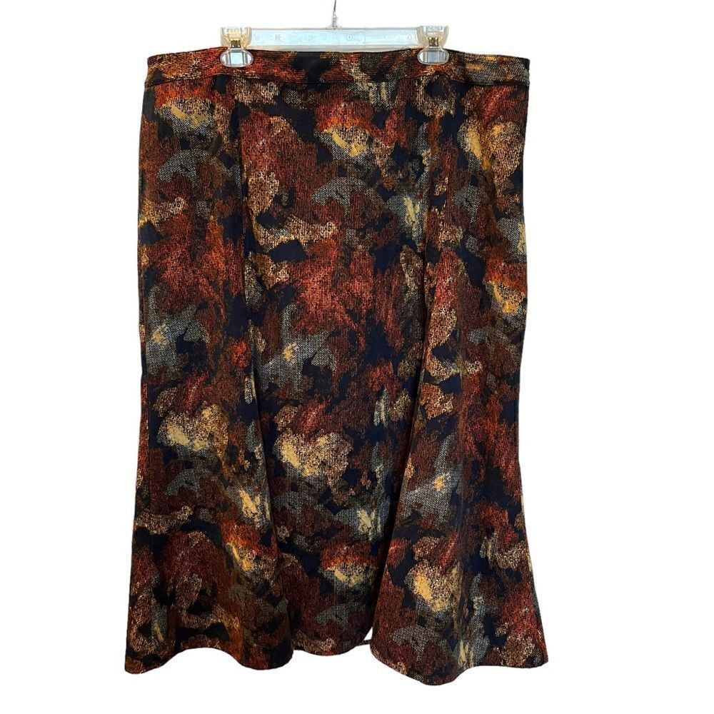CJ Banks Women's Midi Skirt Size 24W Brown, Navy Blue, Orange Multi